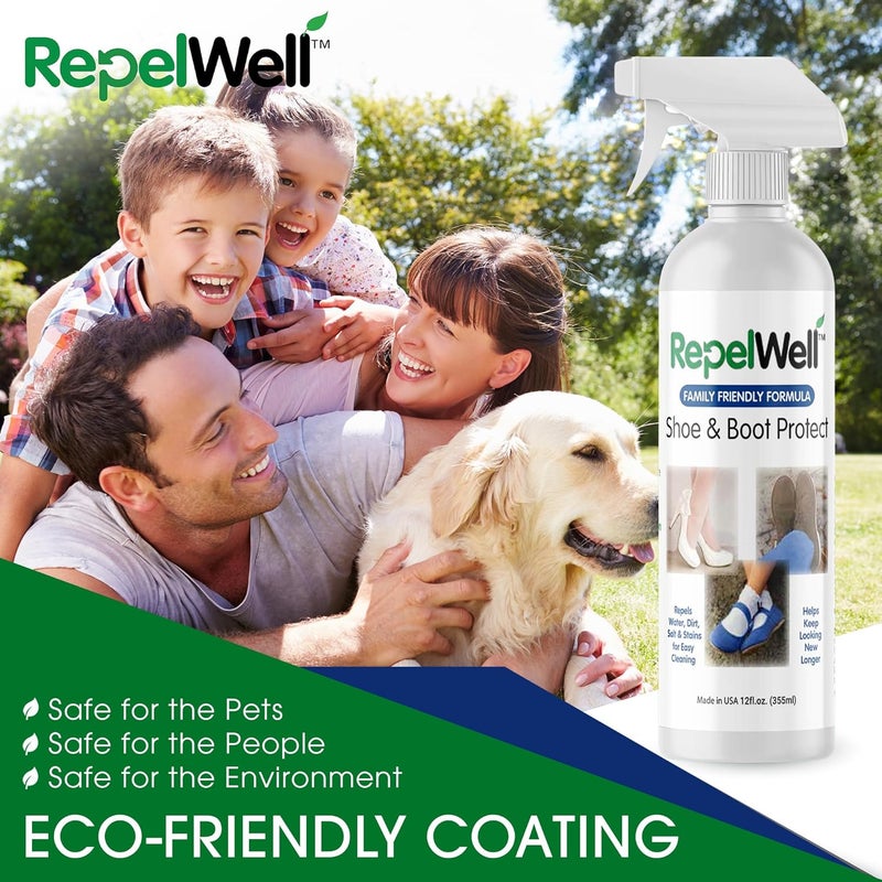 RepelWell Shoe & Boot Stain & Water Repellent (12oz) Eco-Friendly, Pet-Safe Spray Keeps Fabric, Leather & Suede Clean & Dry - Image 2